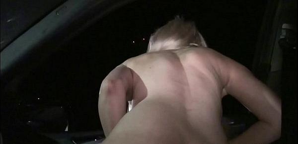  Hot sexy blonde girl sucking dicks through car window in public